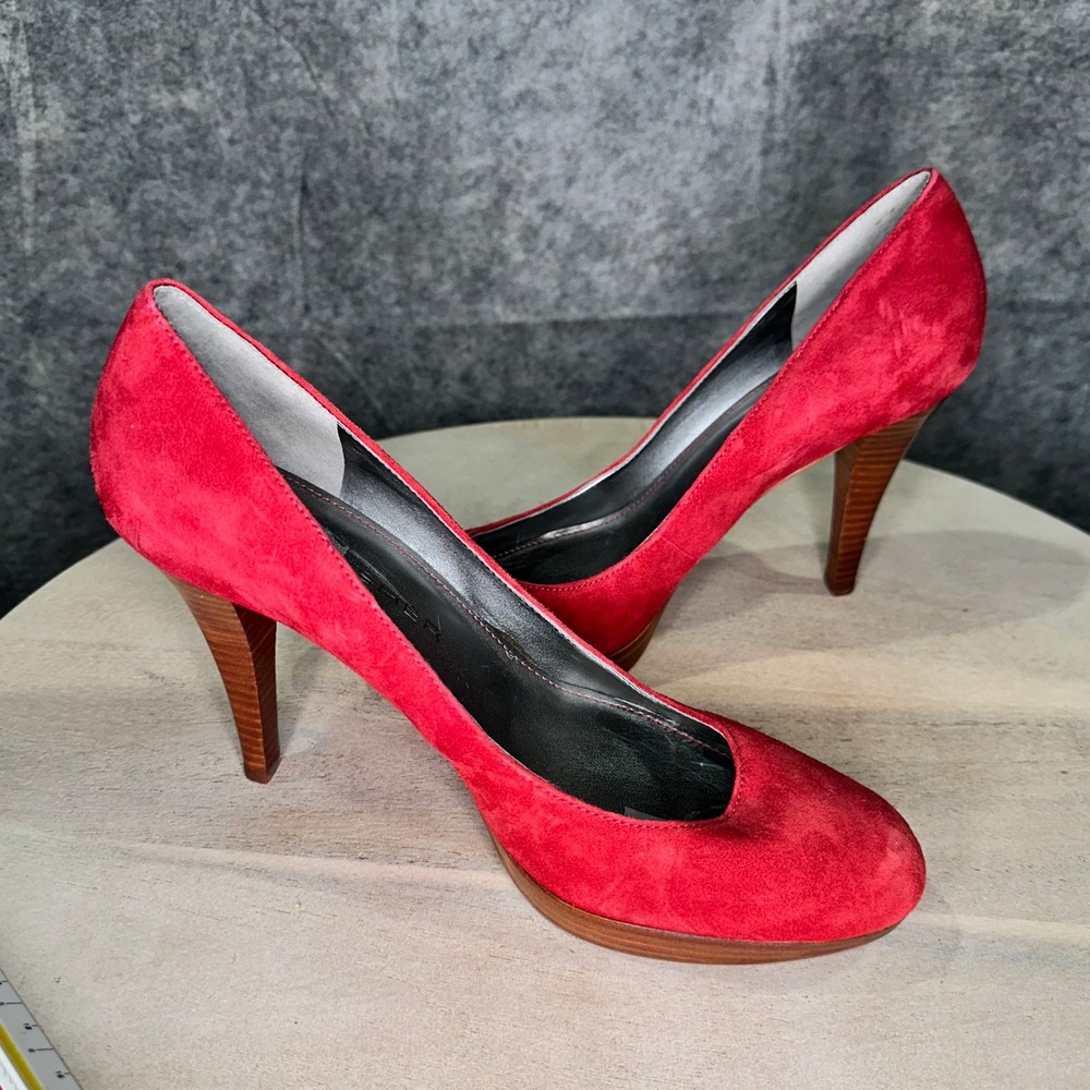 Marc Fischer Destina Red Suede Wooden Platform High Heel Pumps Women Size 8.5